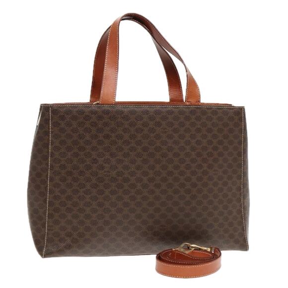 CELINE Macadam Canvas Hand Bag Pvc Leather Brown Gold - Picture 1 of 16